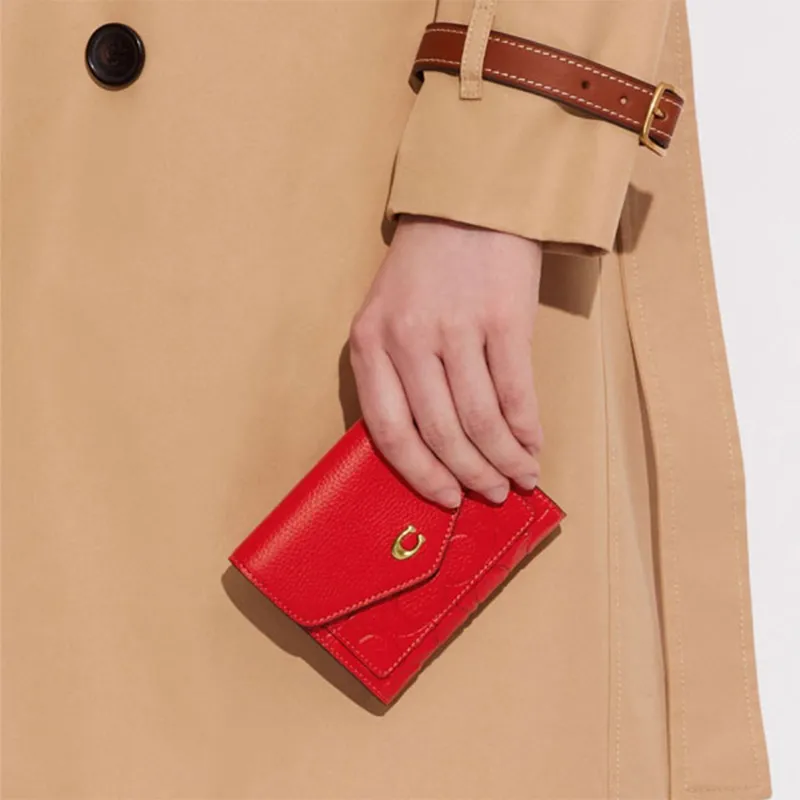 COACH Wyn Soft Textured Shiny Leather Card Holders Coin Purses Wallets Women's Red-4