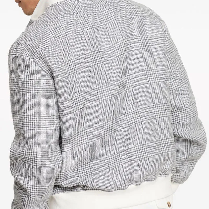 Brunello Cucinelli Checked High Neck Jacket-4