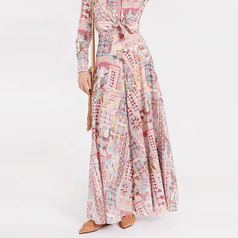 BESIONIA SS24 Casual Long Skirts Women's Pink Floral-3