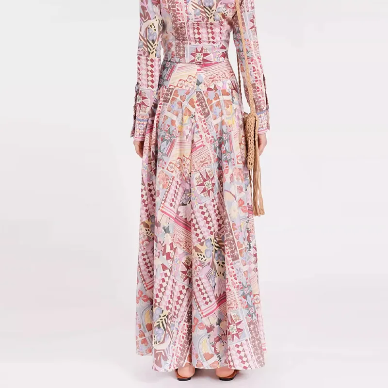 BESIONIA SS24 Casual Long Skirts Women's Pink Floral-4