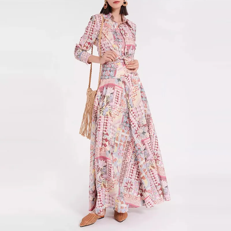 BESIONIA SS24 Casual Long Skirts Women's Pink Floral-1