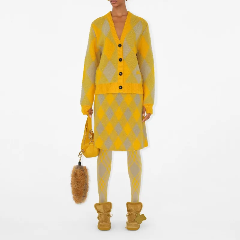 Burberry Argyle Patterned Jacquard Wool Cardigan 'Yellow/Gold'-2