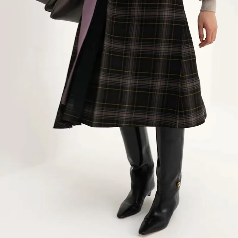 FENDI Tartan Asymmetric Hem Draped Skirt-4