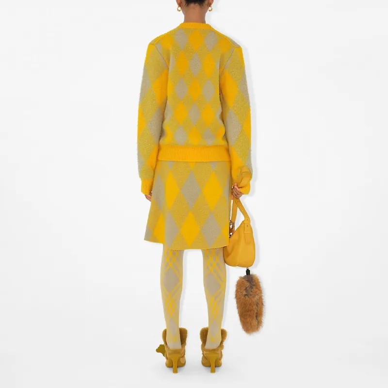 Burberry Argyle Patterned Jacquard Wool Cardigan 'Yellow/Gold'-3