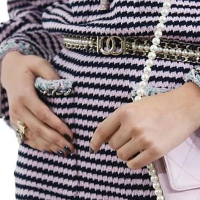 CHANEL Long-Sleeved Dresses Women's Pink/Blue-4