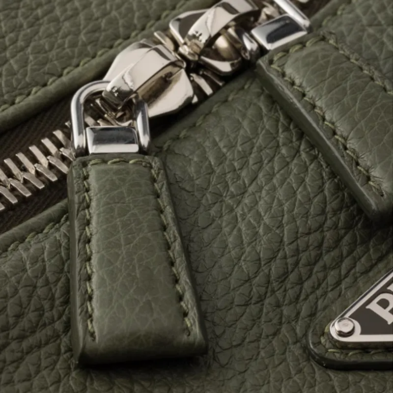 PRADA Cow Leather Shoulder Bag Large Size Men's Dark Olive Green-2