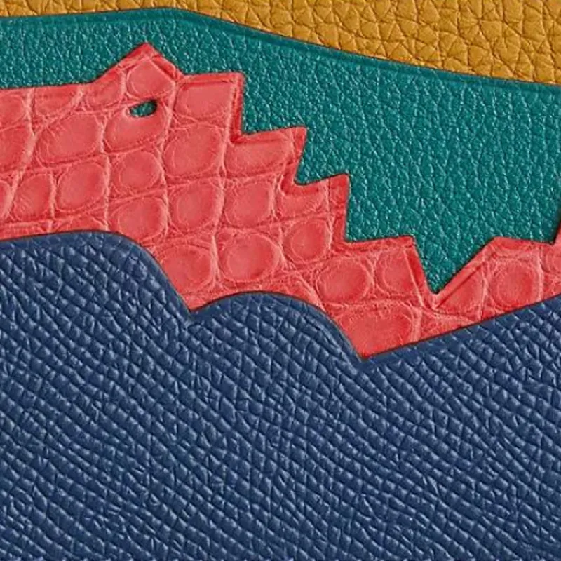 HERMES Calfskin With Goatskin And Crocodile Leather Card Holder Unisex Multicolor & Blue-2