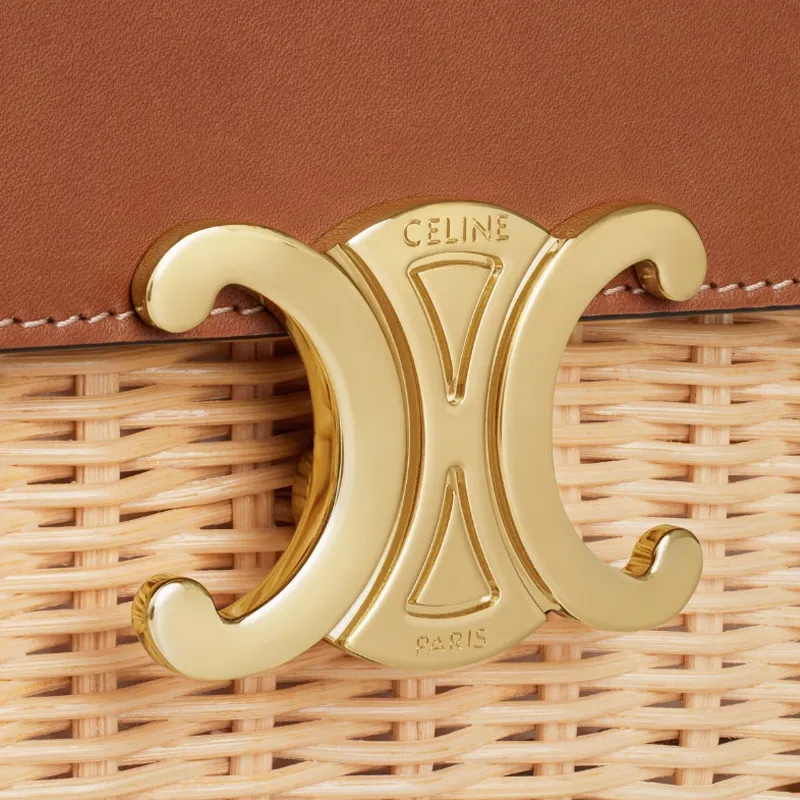 CELINE Rattan With Cow Leather Shoulder Bag Women's Natural & Tan-4
