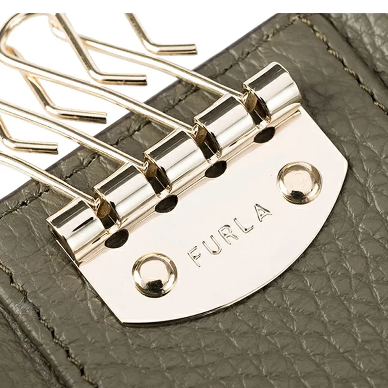 Furla Leather Key Pouch Men's Khaki Green-4