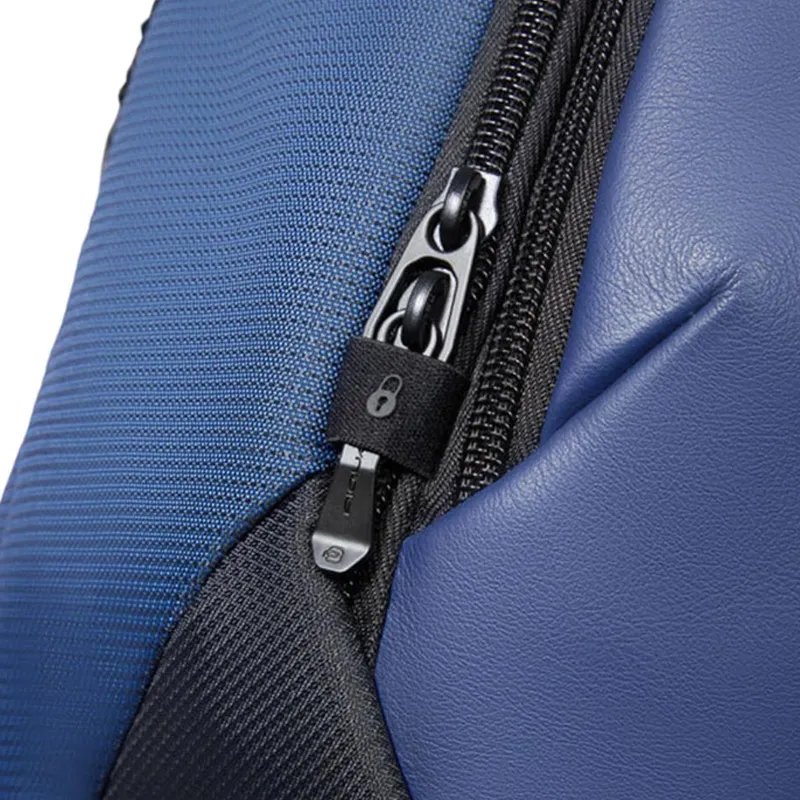 PIQUADRO Leather With Fabric Backpack Men's Blue-4