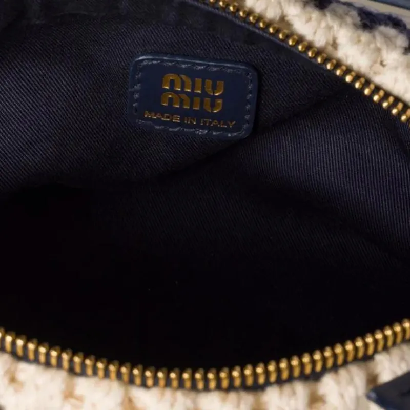MIU MIU Fabric Shoulder Bag Women's Ecru & Marine Blue-3