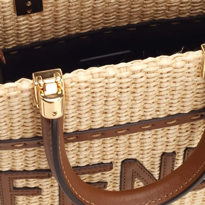 FENDI Straw Woven Handbag Mini Women's Beige-3