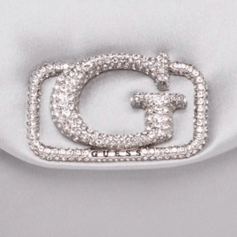 GUESS Fabric Shoulder Bag Medium Size Women's Silver-4