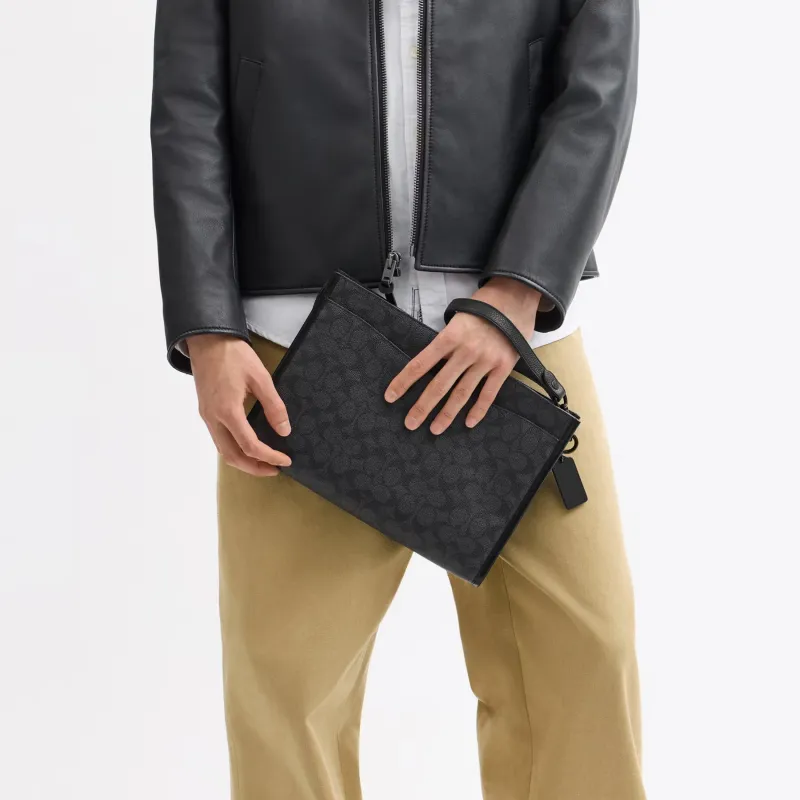 COACH CharterSignature Canvas Clutch Tubas Men's Charcoal Gray-3