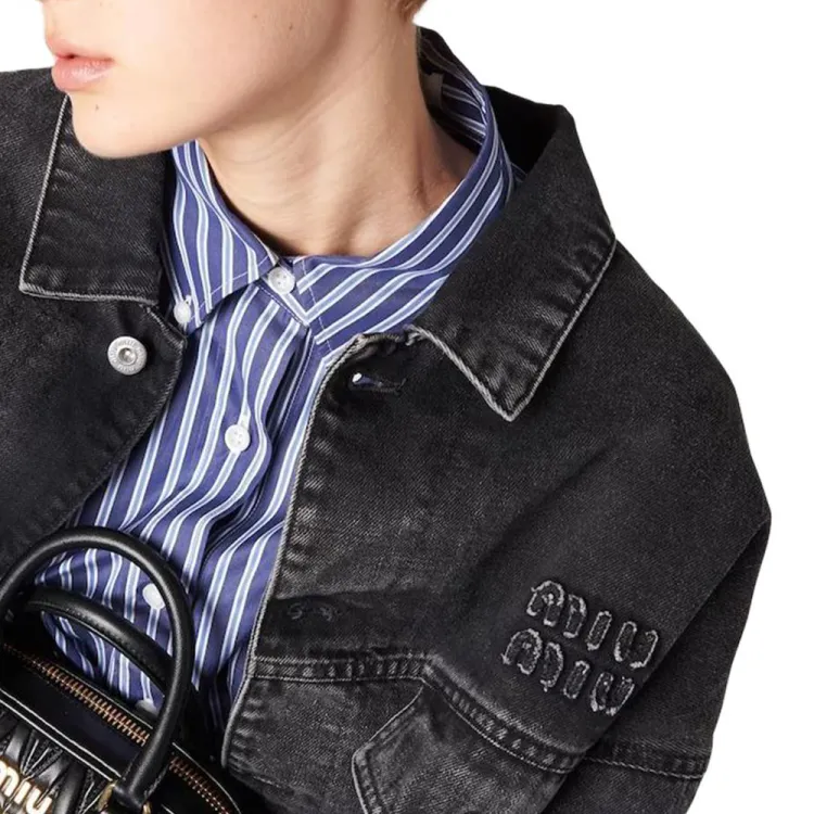 ジャケット MIU MIU DENIM JACKETS NERO Miu Miu Embellished-button Denim Jacket In Black | ModeSens