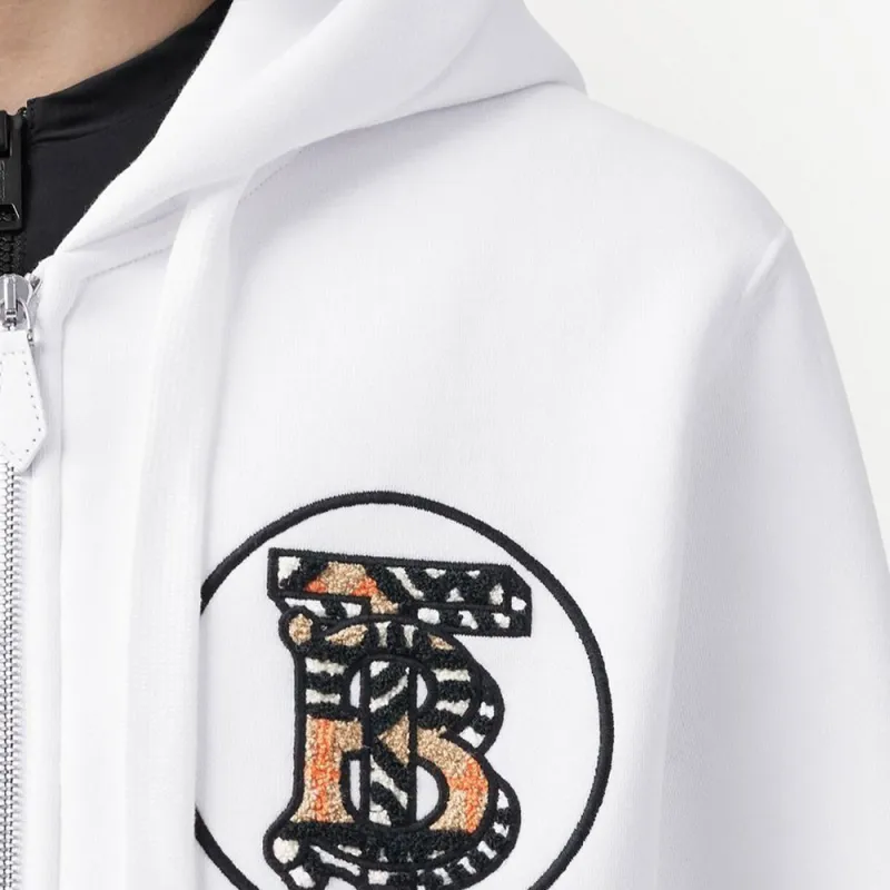 Burberry Tb Monogram Motif Zipped Hoodie Jacket White-4