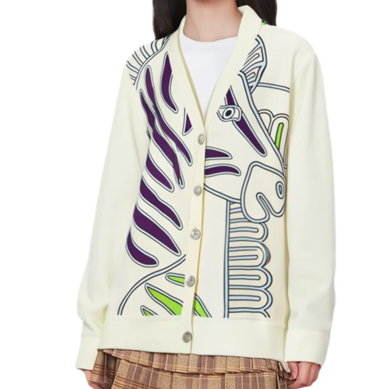 TORY BURCH Zebra Printed V Neck Cardigan-1