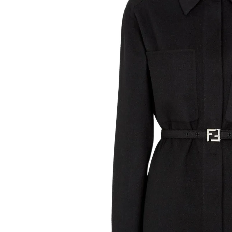 FENDI Logo Embroidered Belted Waist Jacket-5