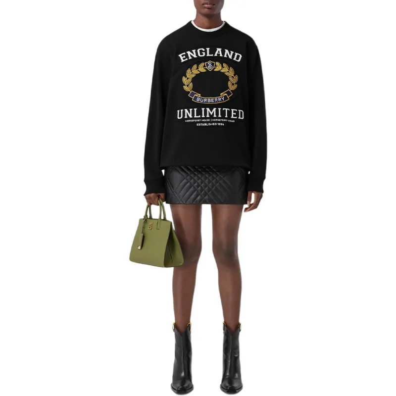 Burberry Women's College Graphic Cotton Oversized Sweatshirt Black/White/Yellow-2