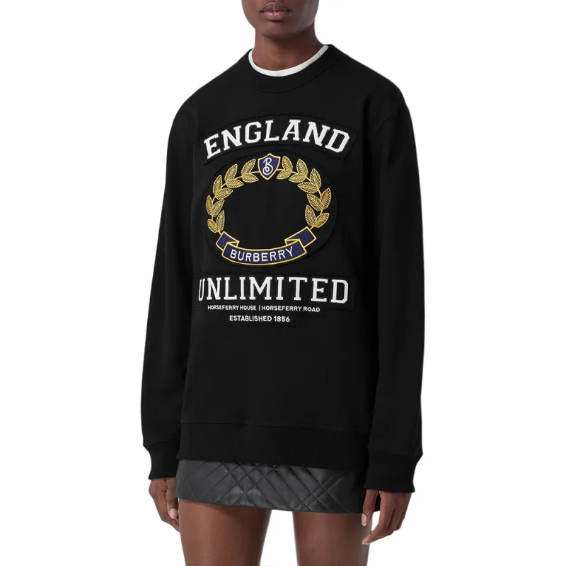 Burberry Women's College Graphic Cotton Oversized Sweatshirt Black/White/Yellow-4