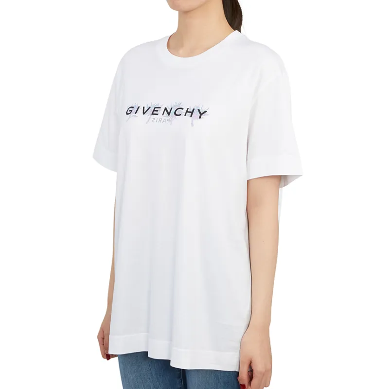 GIVENCHY Letter Logo Print Casual Crew Neck Short Sleeved T Shirt T Shirt Women's White-4