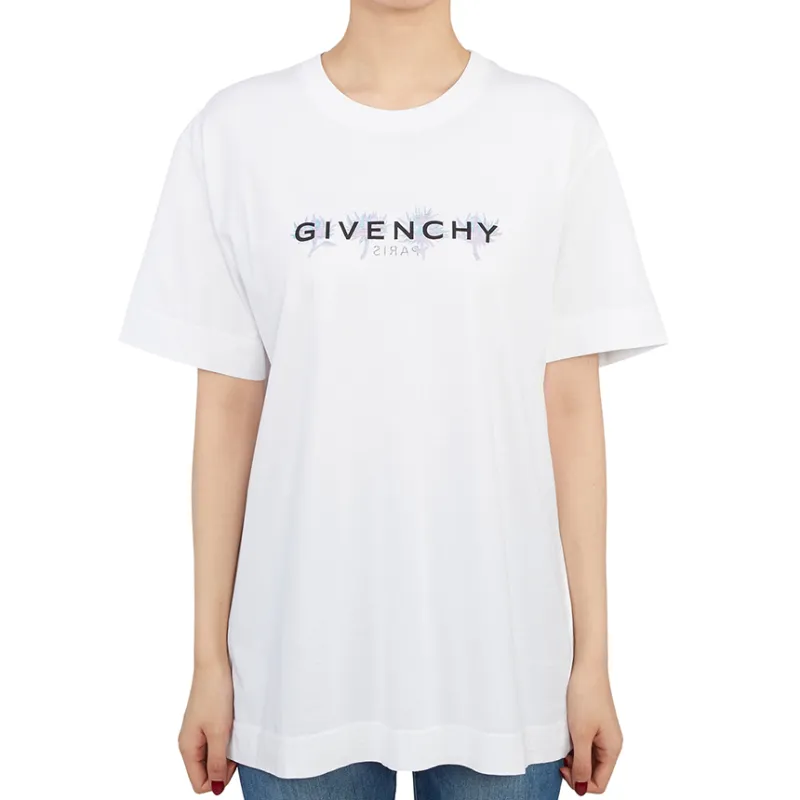 GIVENCHY Letter Logo Print Casual Crew Neck Short Sleeved T Shirt T Shirt Women's White-2