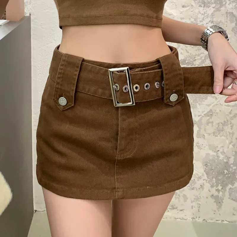 HUASJ Denim Short Skirts Women's Brown-2