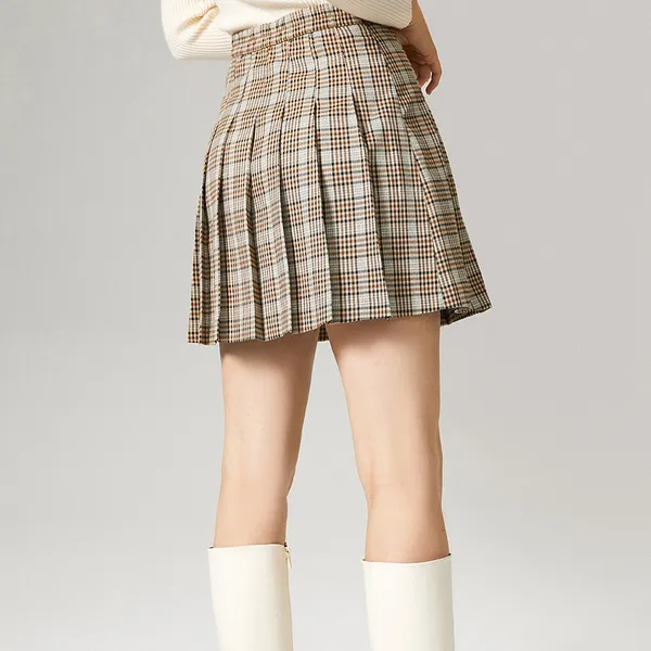 EICHITOO Casual Short Skirts Women's Khaki Plaid-2