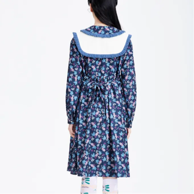LULUALWAYS Long-Sleeved Dresses Women's Navy Blue-1