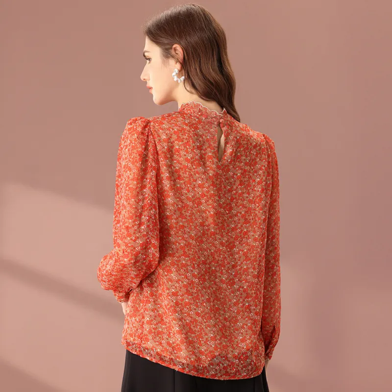 FENHONGMALI Shirt Women's Red Flower-2
