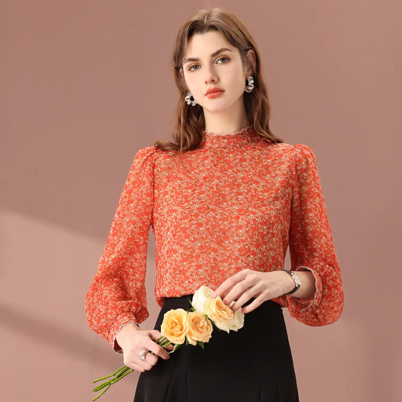 FENHONGMALI Shirt Women's Red Flower-1