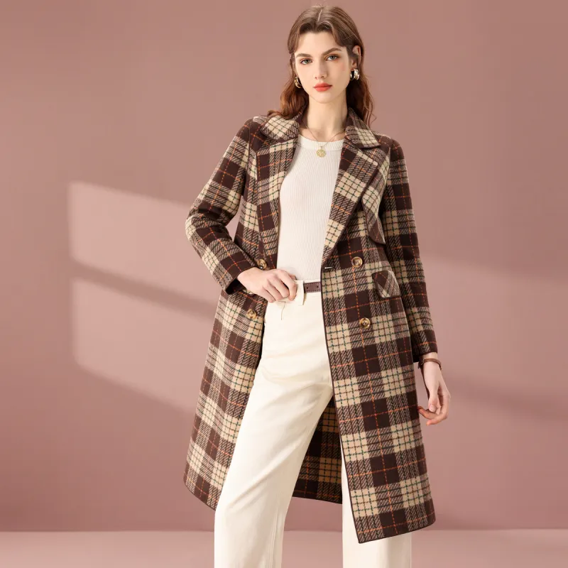 FENHONGMALI Coats Women's Coffee Plaid-1