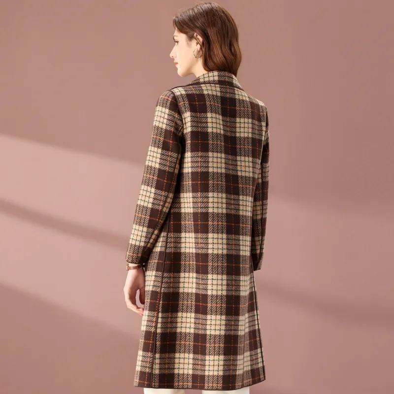 FENHONGMALI Coats Women's Coffee Plaid-3