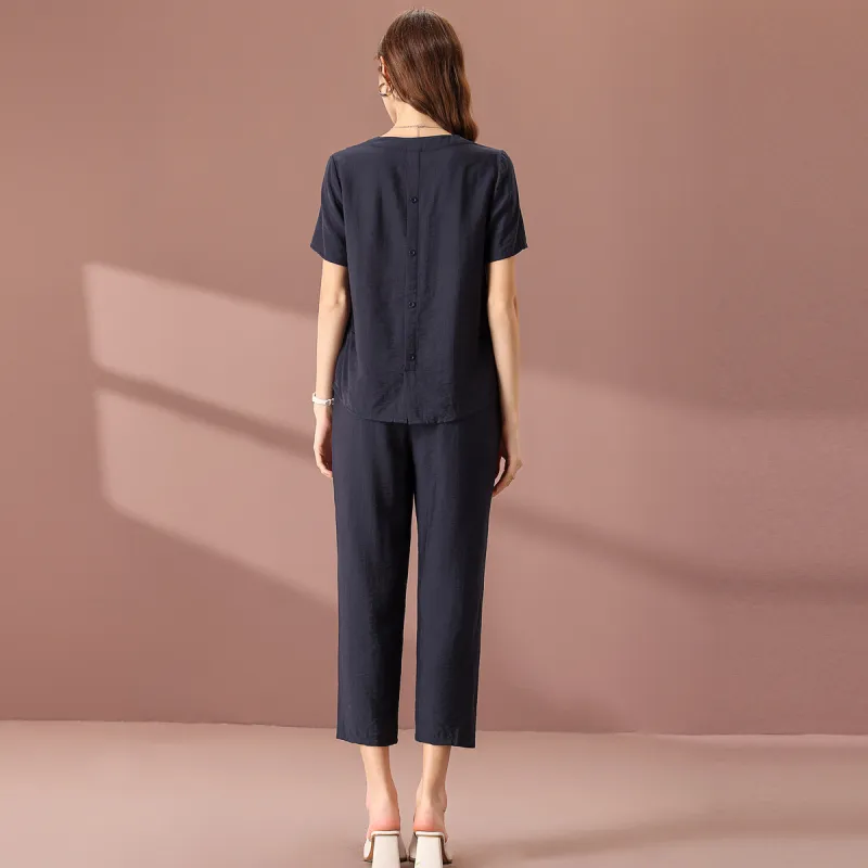 FENHONGMALI Casual Suit Women's Navy Blue-1