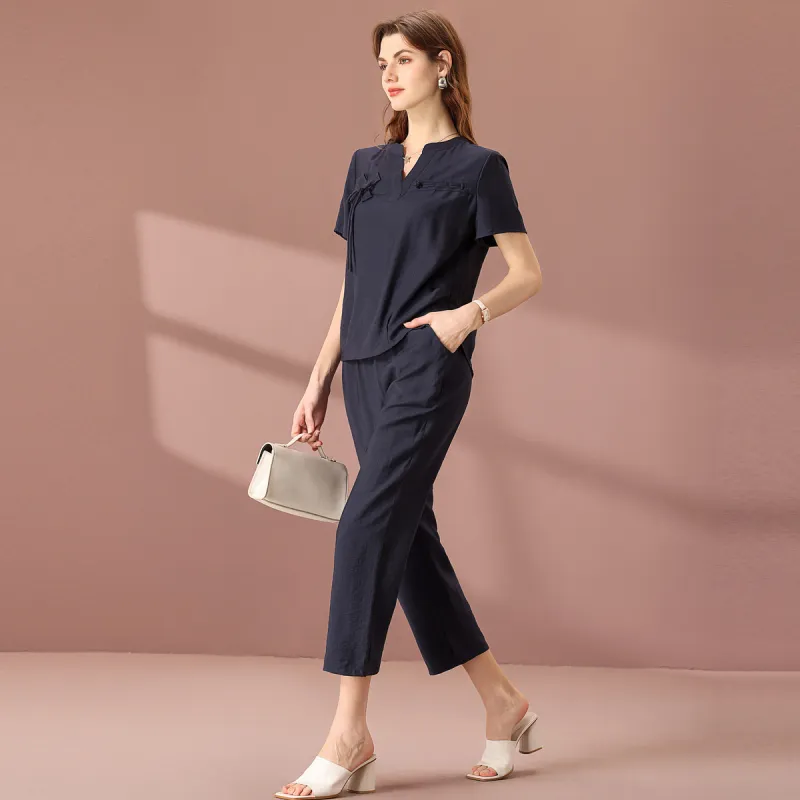 FENHONGMALI Casual Suit Women's Navy Blue-2