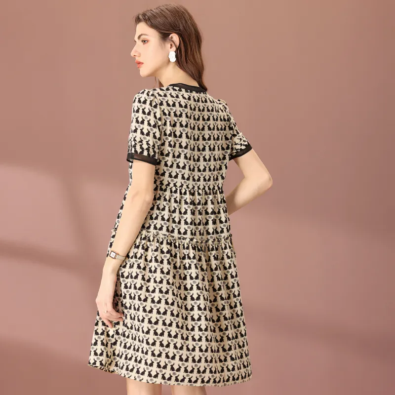 FENHONGMALI Short Sleeved Dress Women's Apricot With Floral-2