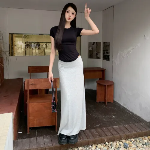 1ESS LA MODE Casual Long Skirts Women's Gray