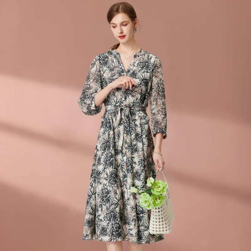 FENHONGMALI Long Sleeved Dresses Women's Gray-1
