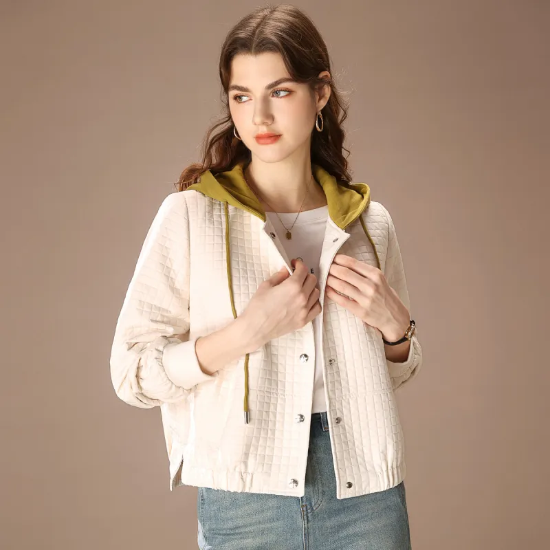 FENHONGMALI Jackets Coats Women's Ecru-3