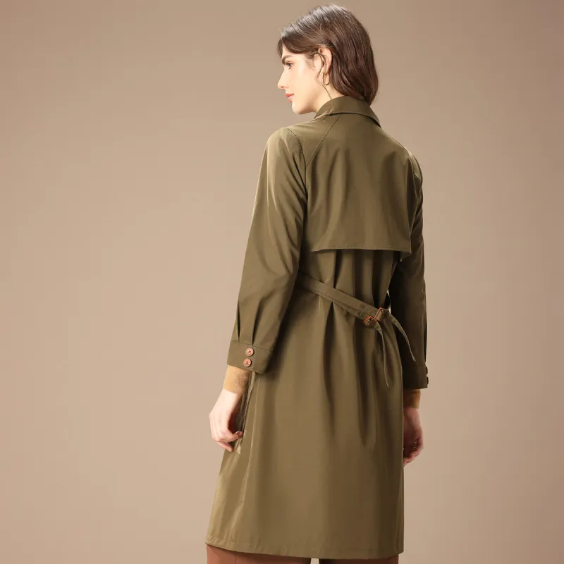 FENHONGMALI Trench Coat Women's Green-4