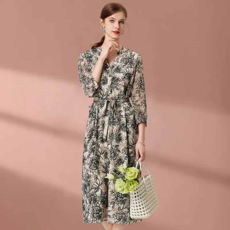 FENHONGMALI Long Sleeved Dresses Women's Gray-2