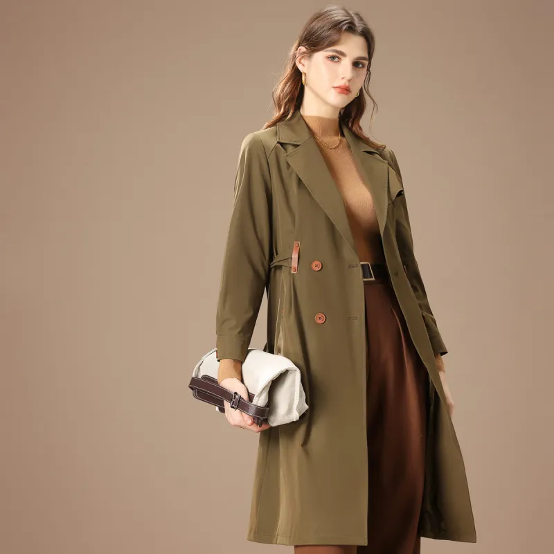 FENHONGMALI Trench Coat Women's Green-3