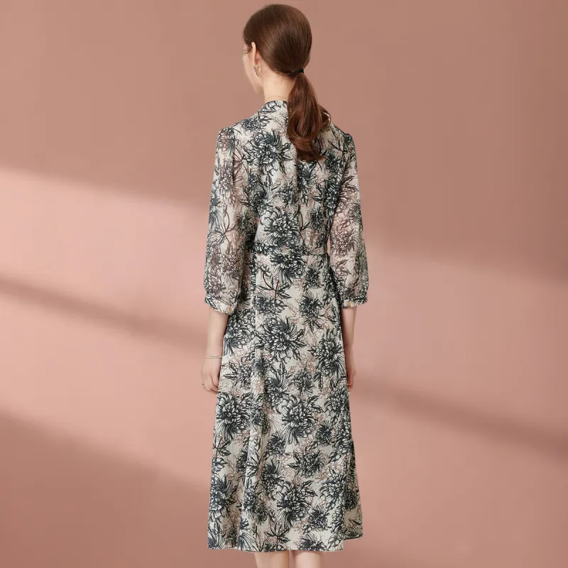 FENHONGMALI Long Sleeved Dresses Women's Gray-3