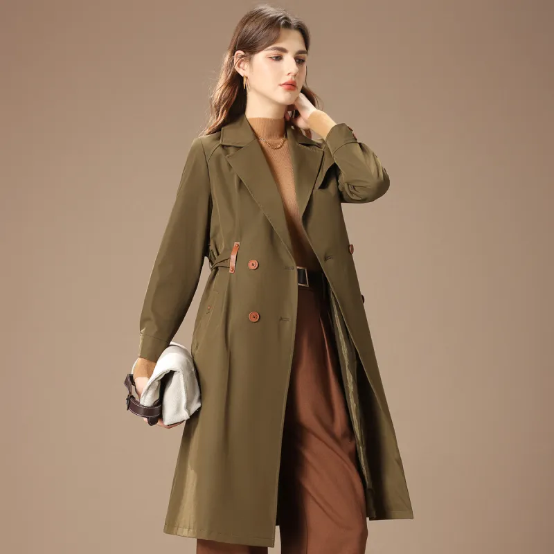 FENHONGMALI Trench Coat Women's Green-1
