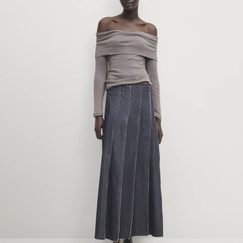 Massimo Dutti Denim Long Skirts Women's Dark Blue-1