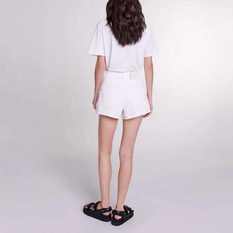 Maje Rhinestone-embellished Cotton Denim Shorts-2