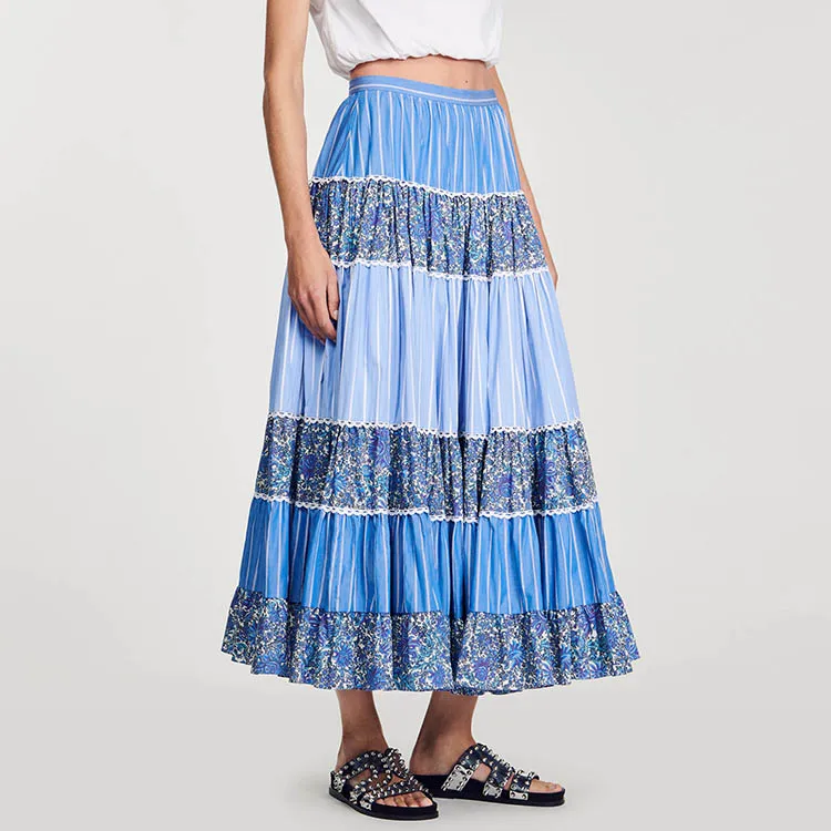 Sandro Casual Long Skirts Women's Blue-3