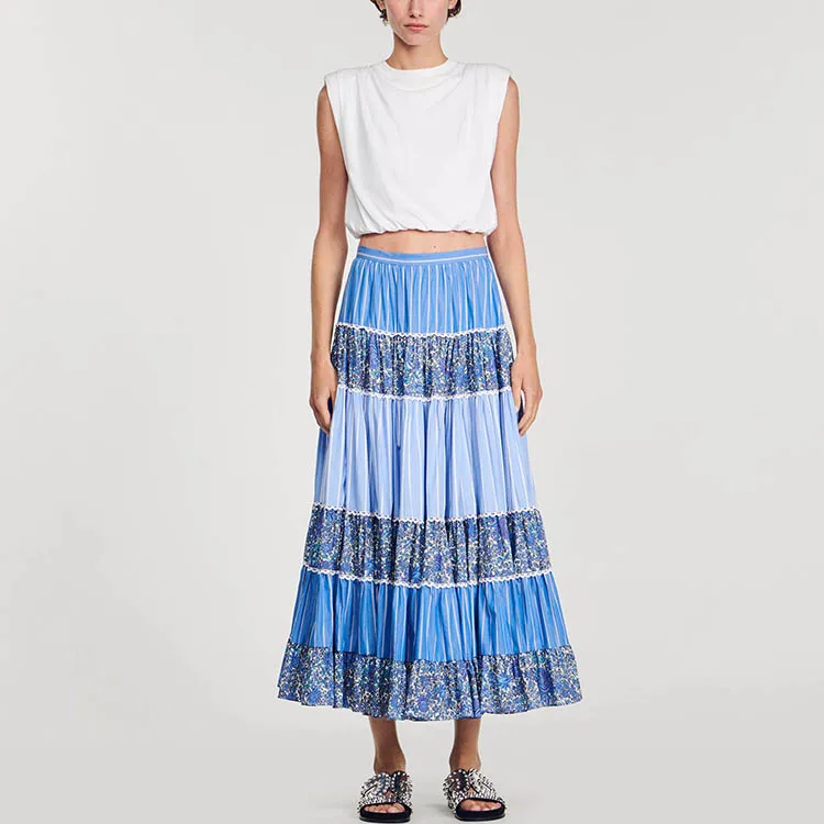 Sandro Casual Long Skirts Women's Blue-2