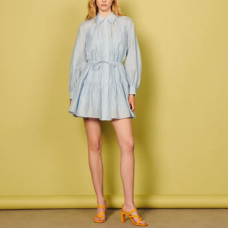 Sandro Long Sleeved Dress Women's Blue-1