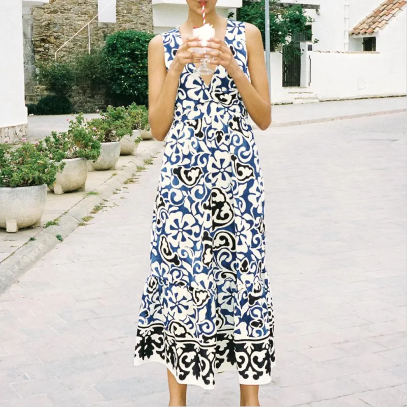 ZARA Sleeveless Dress Women's Blue-2